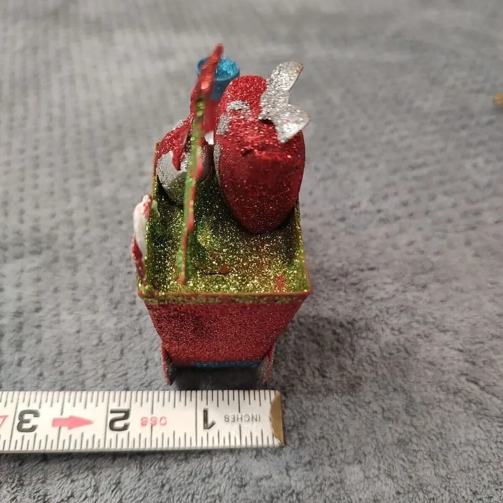 Metal Train‎ Locomotive Engine Christmas Ornament Decoration Glitter Green Red